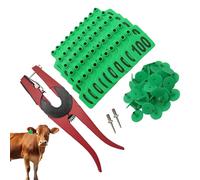 Livestock Ear Tags, Cow Number Labels, 100 Piece Tag Set with Applicator, Farm Accessory, Ear Tag with Sturdy Build, Tags Set for Dairy Farm Goat Sheep Backyard Arm Outdoor Use