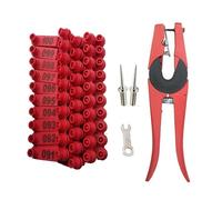 Livestock Identification Numbered Ear Tags 100 Pcs Livestock Ear Tags with 1 Applicator, Numbered 001-100, Multicolor(Red)