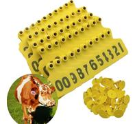 Livestock Tags， Animal Identification Ear Twith Number 001-100~~~401-500, Suitable for Cattle, Goats, Pigs and 301-400/001-100(Yellow,101 200)