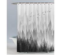LIVETTY Shower Curtain Black and White Misty Forest Shower Curtains Plant Tree Nature Woodland Bathroom Curtain 72x72 inches(180x180cm) with 12 Hooks Fabric Bath Curtain Washable Quick-Drying