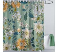 LIVETTY Shower Curtain Floral Shower Curtains Teal 180 x 180cm Anti-Mould Proof Polyester Fabric Bath Curtain with 12 Hooks Bathroom Curtain Colorful Washable Waterproof Quick-Drying