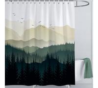 LIVETTY Shower Curtain White Misty Forest Shower Curtains Plant Tree Nature Woodland Shower Curtain 200 x 200 cm with 12 Hooks Fabric Bath Curtain Washable Quick-Drying