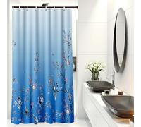 LIVETTY Shower Curtains Ombre Blue Bird Shower Curtain 90cm × 180cm Drop Floral Butterfly Fabric Bathroom Curtain Mould Proof Spring Washable Shower Curtain With 12 Hooks