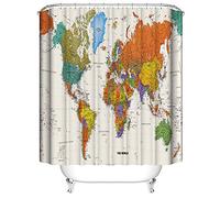 LIVETTY World Map Bathroom Shower Curtains Fabric Shower Curtain Waterproof Curtains for Bathroom Quick-Drying Kitchen Curtains Machine Washable with 12 Hooks-Multi-Color 180CM*180CM-World Map