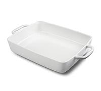 Livfodrm Bakeware Tray Porcelain Baking Dish for Oven, Large Rectangular Casserole Dishes Lasagna Pan with Double Handle for Cooking and Daily Use 33 x 25 cm - Pure White