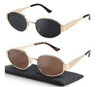 livho Fashion Oval Polarized Sunglasses for Women Men Retro Sunglasses for Women Men Classic Vintage Sunglasses UV Protection, Gold/Grey + Shiny Gold/Brown, Medium