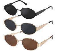 livho Retro Polarized Sunglasses - UV400 Protection, Oval Shape, Metal Frames - Matching Soft Case Inlcuded, Black/Grey+gold/Grey+gold/Brown, Medium