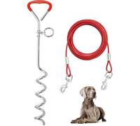 LIVHOME 10ft Red Heavy Duty Dog Tie Out Cable with 17.5 Inch Spiral Stake, Secure Outdoor Dog Tether, Durable Puppy Training Lead, Pet Leash for Garden, Camping, Travel