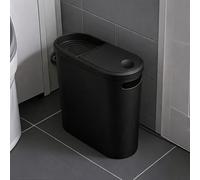 Livhome 10L Slim Bathroom Bin, Narrow Plastic Trash Can with Touch Top Lid & Handle, Slimline Kitchen Bin, Compact Design Waste Bin, Small Space Storage for Bathroom, Bedroom, Office (Black)