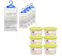 LIVHOME 12 Pack Dehumidifier Set, 6 x 230g Hanging Wardrobe Moisture Absorber Bags & 6 x 500ml Interior Vanilla Scented Dehumidifiers, Condensation Remover