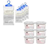 LIVHOME 12 Pack Dehumidifier Set, 6 x 230g Hanging Wardrobe Moisture Absorber Bags & 6 x 500ml Interior Fresh Linen Scented Dehumidifiers, Condensation Remover