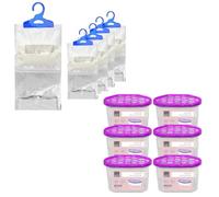 LIVHOME 12 Pack Dehumidifier Set, 6 x 230g Hanging Wardrobe Moisture Absorber Bags & 6 x 500ml Interior Lavender Scented Dehumidifiers, Condensation Remover