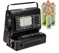 LIVHOME 2-in-1 Portable Gas Heater & Stove 1.3kW with Auto Ignition, Safety Grill & Temperature Control, Butane/Propane Compatible Camping Heater Cooker for Camping (Camping Heater + 8 Canisters)