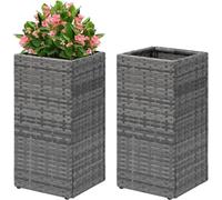 Livhome 2 Pack Tall Rattan Planters with Liner 61cm Large Square Wicker Plant Pots Indoor Outdoor Garden Patio Porch Planter Boxes Decorative Flower Pots (Grey)