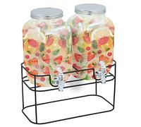 LIVHOME 2 x 4L Glass Drinks Dispenser with Stand Tap Mason Jar Beverage Dispensers Party Drink Container for BBQ Picnic Juice Cocktail Water