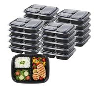 Livhome 20 Pack 3 Compartment Meal Prep Containers, BPA-Free Reusable Food Prep Boxes with Airtight Lids, Freezer Safe, Microwavable Plastic Meal Containers Perfect for Portion Control (Black)