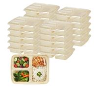 Livhome 20 Pack 3 Compartment Meal Prep Containers, BPA-Free Reusable Food Prep Boxes with Airtight Lids, Freezer Safe, Microwavable Plastic Meal Containers Perfect for Portion Control (Beige)