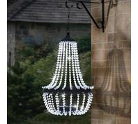LIVHOME 28" Solar Powered Acrylic Crystal Chandelier Lantern with 30 Cool White LED Lights, Hanging Outdoor Garden Light for Patio Gazebo Pergola Yard Tree Décor