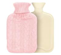 LIVHOME 2L Hot Water Bottle with Soft Knitted Cover, Leakproof Rubber Heat Therapy Bottle for Pain Relief, Hand Feet Neck Shoulder Warmer, Reusable Hot Cold Compress (Pink)