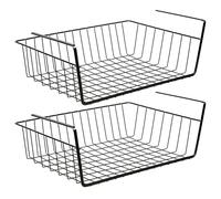 LIVHOME 2pc Under Shelf Storage Basket, Hanging Storage Baskets, Pantry Closet Organizer, Bathroom Shelf Basket, Under Desk Storage, Cabinet Cupboard Organizer for Home (Black)