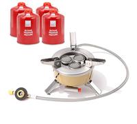 LIVHOME 3 Burner 6800W High-Power Camping Gas Stove with Storage Bag + 4 Canisters, Piezo Ignition Foldable Compact Mini Stove, Lightweight Portable Burner for Hiking, Backpacking, Fishing