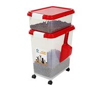 Livhome 3-Piece 50L Airtight Pet Food Storage Container Combo with Scoop and Treat Box for Dog Cat and Bird Food, Keep Pests Out, Translucent Body, Easy Mobility, Red