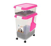 Livhome 3-Piece 50L Airtight Pet Food Storage Container Combo with Scoop and Treat Box for Dog Cat and Bird Food, Keep Pests Out, Translucent Body, Easy Mobility (Pink)