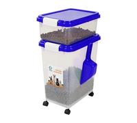Livhome 3-Piece 50L Airtight Pet Food Storage Container Combo with Scoop and Treat Box for Dog Cat and Bird Food, Keep Pests Out, Translucent Body, Easy Mobility, Blue