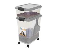 Livhome 3-Piece 50L Airtight Pet Food Storage Container Combo with Scoop and Treat Box for Dog Cat and Bird Food, Keep Pests Out, Translucent Body, Easy Mobility, Grey