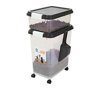 Livhome 3-Piece 50L Airtight Pet Food Storage Container Combo with Scoop and Treat Box for Dog Cat and Bird Food, Keep Pests Out, Translucent Body, Easy Mobility, Black