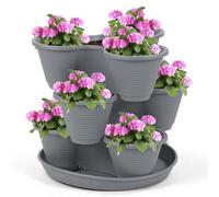 Livhome 3 Tier Stackable Vertical Planter, Indoor Outdoor Plant Pot, Strawberry Planter, Herb Garden Planter, Vegetable Growing Tower, Flower Pot for Home Garden (Charcoal)