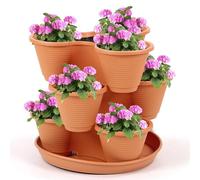 Livhome 3 Tier Stackable Vertical Planter, Indoor Outdoor Plant Pot, Strawberry Planter, Herb Garden Planter, Vegetable Growing Tower, Flower Pot for Home Garden (Terracotta)