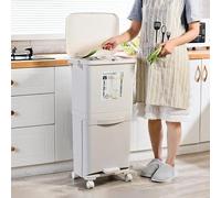 Livhome 38L White Recycling Pedal Bin 4 Compartment Waste Bin Double Decker Garbage Can with Wheels Vertical Separation Kitchen Office Space Saving Design42