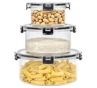 Livhome 3Pc BPA-Free Round Plastic Food Storage Containers Set, Leakproof Transparent Airtight Kitchen Tubs with Lids, Stackable Meal Prep Containers, Microwave/Freezer Safe Storage Solution