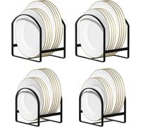 Livhome 4 Pack Black Drying Rack Plate Holder Organizer for Cabinet, Space-Saving Dish Storage Racks, Durable Metal Plate Dividers with Rubber Guards, Kitchen Plate Stand for Countertop and Cupboard