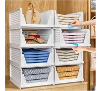 Livhome 4 Pack Foldable Storage Baskets, Stackable Closet Organizer, Clothes Storage Boxes, Wardrobe and Shelf Organiser, Bedroom, Bathroom, and Closet Storage Solution for Towel and Handbag Storage