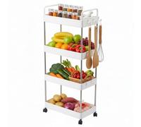LIVHOME 4-Tier Rolling Storage Cart, White Utility Cart with Lockable Wheels, Arts and Crafts Trolley, Bathroom & Kitchen Organizer, Compact Storage Solution for Closet, Wardrobe & Snacks