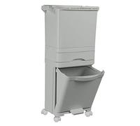 Livhome 42L Grey Recycling Pedal Bin 4 Compartment Waste Bin Double Decker Garbage Can with Wheels Vertical Separation Kitchen Office Space Saving Design