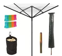 Livhome 50m Black Rotary Airer Clothes Line With 4 Arms For Laundry Drying Washing Outdoors Garden | Heavy Duty | Washing Line With Free Ground Spike, 24pcs Clothes Pegs, Cover and Pegs Bag