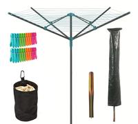Livhome 50m Rotary Airer Clothes Line With 4 Arms For Laundry Drying Washing Outdoors Garden | Heavy Duty | Washing Line With Free Ground Spike, 24pcs Clothes Pegs, Cover and Pegs Bag