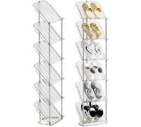 Livhome 6 Tier Clear Sloping Shoe Rack, Slim Tall Narrow Shoe Rack, Space-Saving Vertical Rack for Shoe Closet & Entryway Storage, Compact Organizer for Small Spaces (Clear)