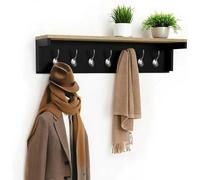 Livhome 7 Hook Black Wall Mounted Coat Rack, Wooden Coat Hooks with Shelf and Storage, Wall Shelf with Hooks Underneath, Hallway and Closet Organizer for Coat and Wardrobe Storage