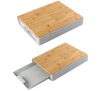 LIVHOME Bamboo Wooden Chopping Board with Plastic Pull Out Tray and Hanging Hook - 32.5 x 24.5 x 4.5cm - Cutting Slicing Board for Food Prep, Meat, Vegetables & Bread