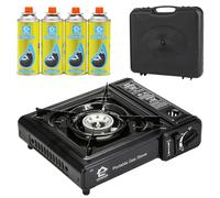 LIVHOME Black Portable Camping Stove with Cary Case & 4 Butane Gas | EN417 Compliant Premium Camping Stove Gas Portable | with Automatic Ignition & Heat Control