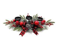 LIVHOME Classic Red Christmas Table Candle Holder, Rich Red Berries & Rustic Plaid Centerpiece, Elegant Christmas Tea Light Jar, Dining Table Centerpiece Decoration