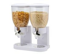 Livhome Double Cereal Dispenser Dry Food Classic Plastic Canister Control Storage Container Machine for Home & Kitchen, Great for Cornflakes, Candy, Nuts, Beans, Granola (White)