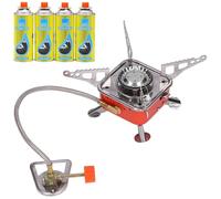 LIVHOME Foldable Lightweight Single Burner Gas Camping Stove + 4 Gas Canisters, Portable Backpacking Stove, Adjustable Fishing Stove, Compact Outdoor Cooking Solution for Hiking, Camping, Travel