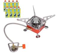 LIVHOME Foldable Lightweight Single Burner Gas Camping Stove + 8 Gas Canisters, Portable Backpacking Stove, Adjustable Fishing Stove, Compact Outdoor Cooking Solution for Hiking, Camping, Travel