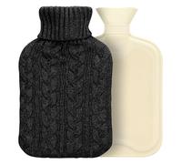 LIVHOME Hot Water Bottle with Soft Knitted Cover, 2L Hot Water Bag for Hot and Cold Compress, Hand Feet Warmer, Neck and Shoulder Muscle Pain Relief (Black)