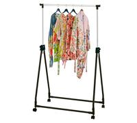 Livhome Portable Clothes Rail with Wheels, Free Standing Chrome Adjustable Hanging Rail, Collapsible Clothing Rack with Castor Wheels for Bedroom Wardrobes and Clothes Storage